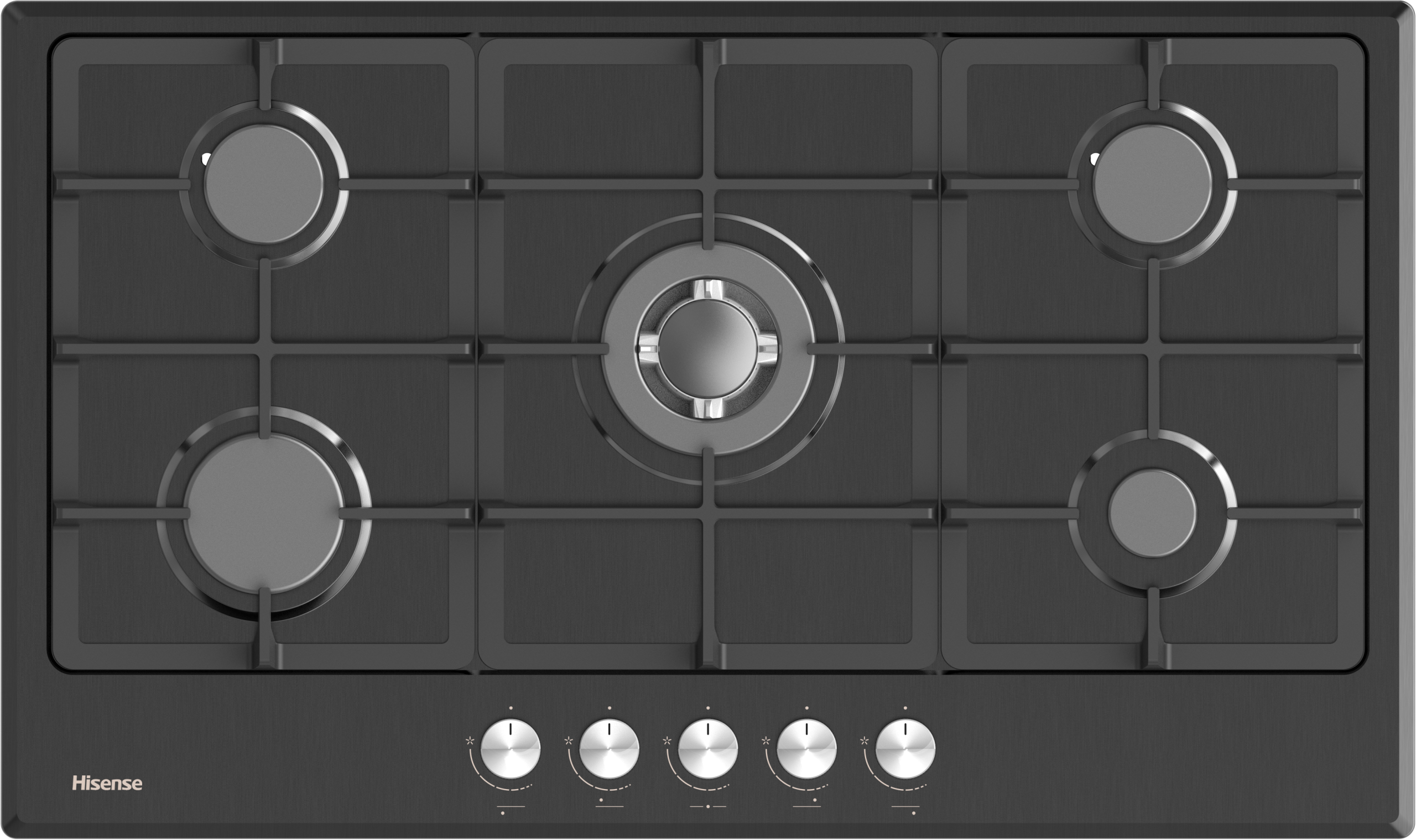Hisense HGH951BS01 Built In Hob 5 Gas, 90CM - Black, Stainless Steel