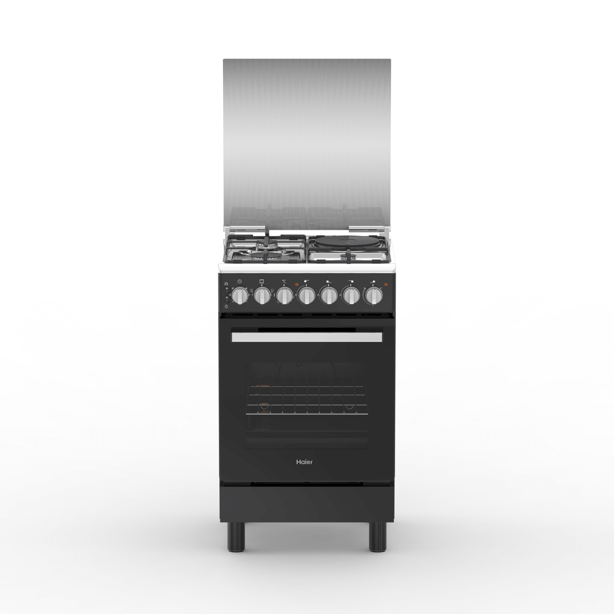 Haier 50x60cm Gas Cooker with Electric Oven – 3 Gas + 1 Electric Plate, Matte Black HRE5313CDTMB