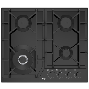 VON VHB58435WFCK Built In Hob, 4 Gas With WOK, 60CM - Black Glass