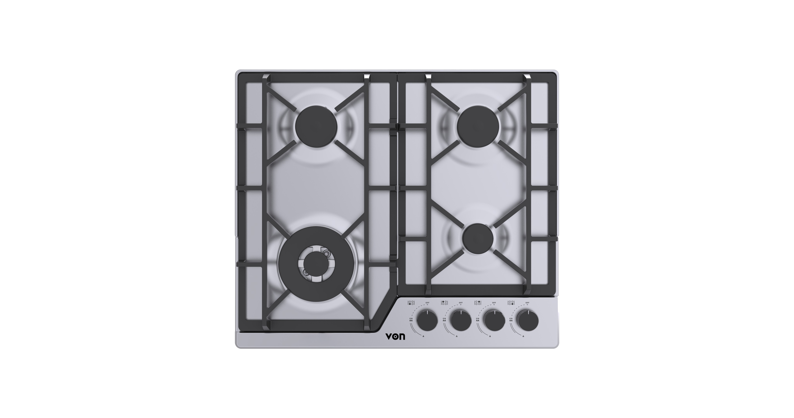 VON VHB58435WFCX Built In Hob, 4Gas With WOK, 60CM - Stainless Steel