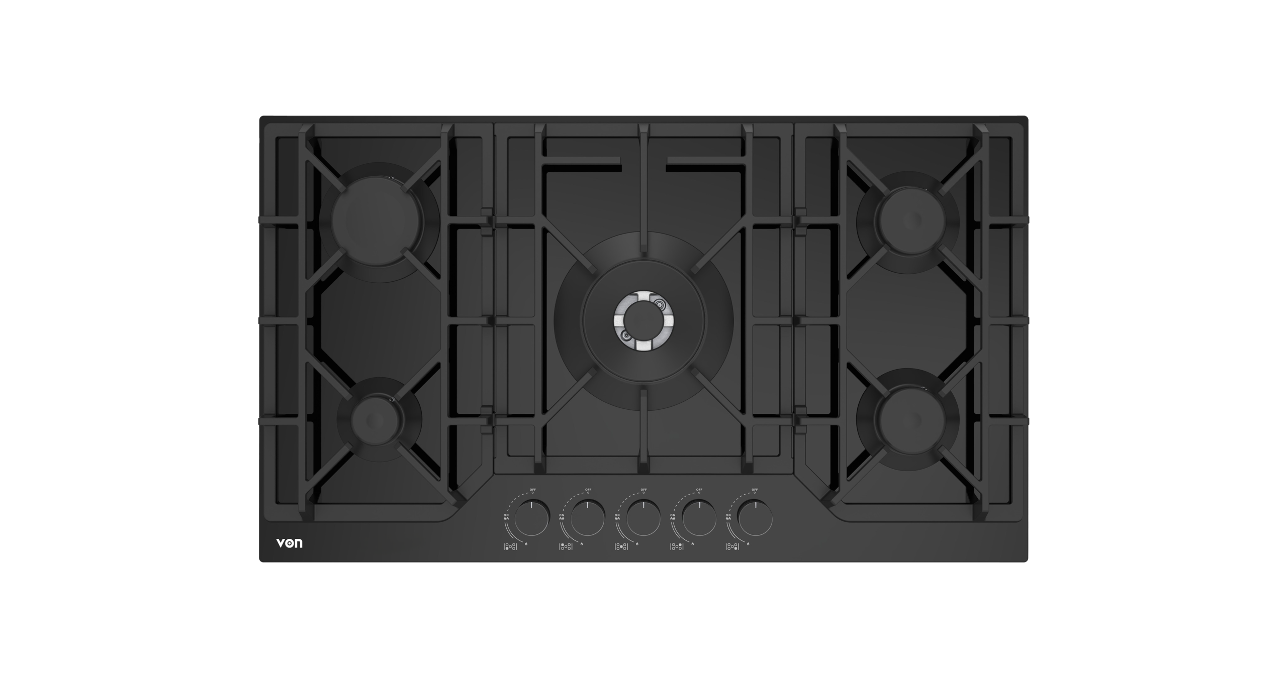 VON VHB86535WFCK Built In Hob, 5 Gas With WOK, 90CM Black Glass
