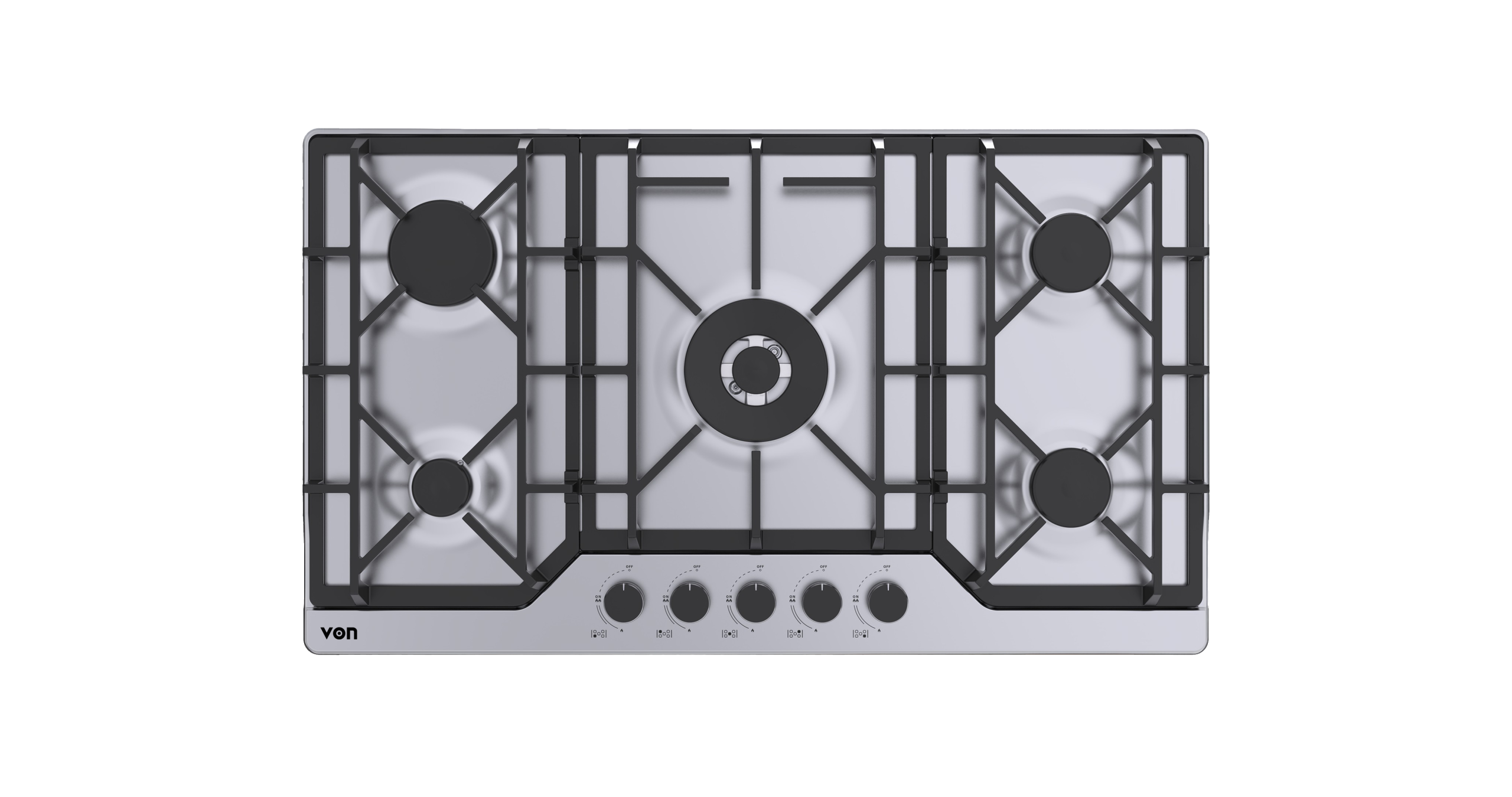 VON VHB86535WFCX Built In Hob, 5 Gas With WOK, 90CM Stainless Steel