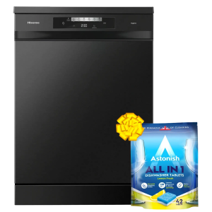 Hisense H15DWEB Dishwasher 15 Place Setting - Black + Get Free Astonish All in One Dishwasher Tablets - 42 Tablets