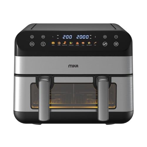 MIKA Air Fryer, Duo, Digital, 10L, Black & Stainless Steel