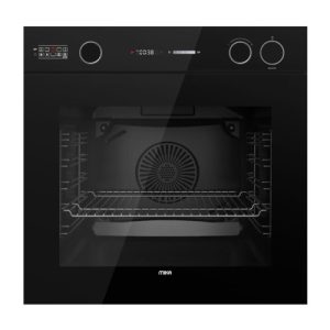 MIKA Built In Oven, 60cm, 81L, Steam Art & Fry Art (Air Frier), Convection (Turbo) Fan Oven, 10 Functions, Digital Control, with Grill & Rotisserie, Black Glass Finish