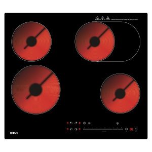 MIKA Built-In Vitro Ceramic Hob, 60cm, 4 Cooking Zones, Black Glass
