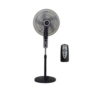 MIKA Stand Fan, 18in, With Remote, Black & Silver