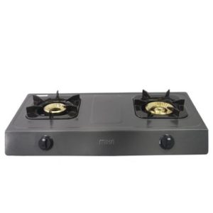 MIKA Gas Stove, Non-Stick, Double Burner, Metallic Grey