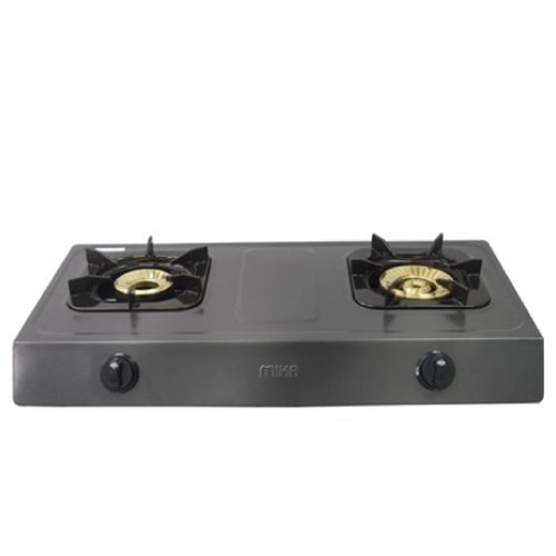 MIKA Gas Stove, Non-Stick, Double Burner, Metallic Grey