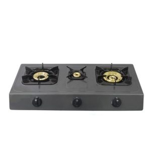 MIKA Gas Stove, Non-Stick, Triple Burner, Grey