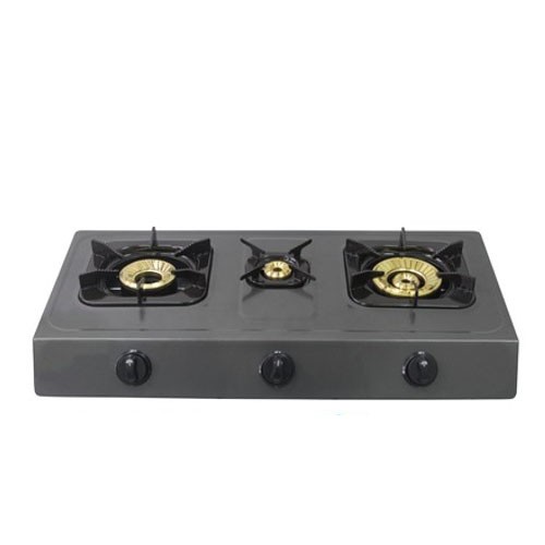 MIKA Gas Stove, Non-Stick, Triple Burner, Grey
