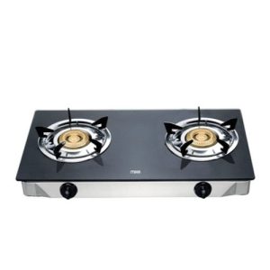 MIKA Gas Stove, Glass Top, Double Burner, Black