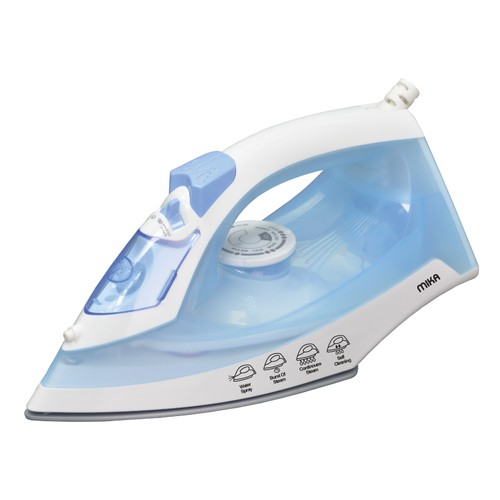 MIKA Steam Iron, Non-stick Soleplate, 1100 - 1300W, White & Blue