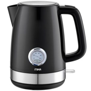 MIKA Kettle, 1.7L, Plastic, 360º Cordless, Concealed Element,with Temperature Gauge, Black