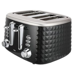 MIKA Toaster, 4 Slice, Black With Chrome Décor