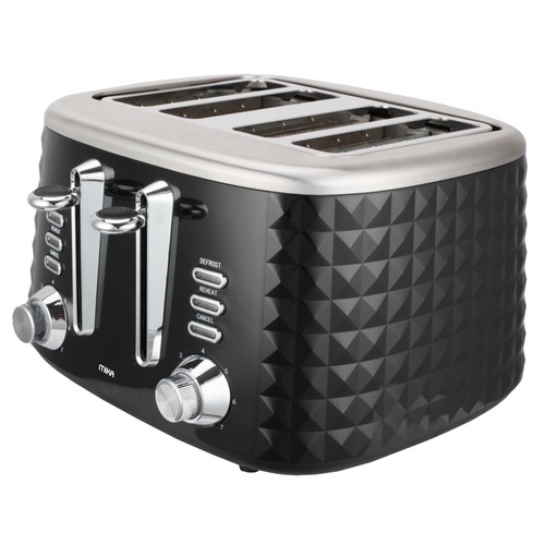 MIKA Toaster, 4 Slice, Black With Chrome Décor