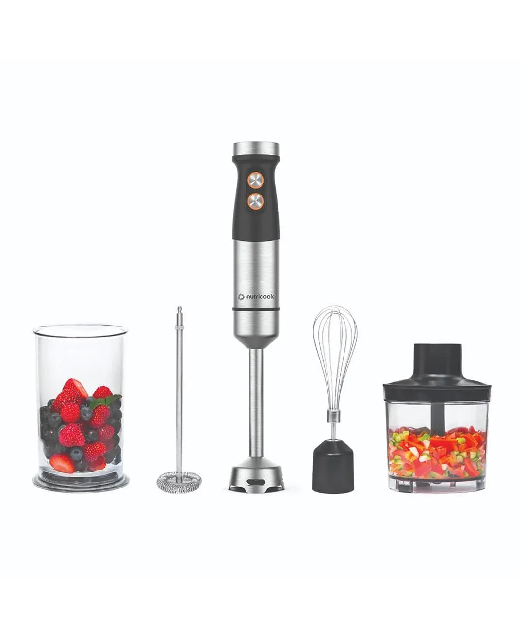 Nutricook NC-HB100 Hand Blender + Chopper + Frother & Whisk, 1200W - Stainless Steel