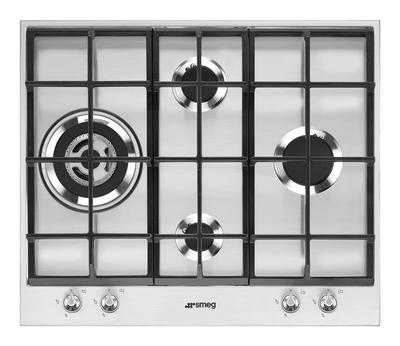 SMEG PX164L 4 Gas Built In HOB WOK, Cast Iron, Stainless Steel - 60CM