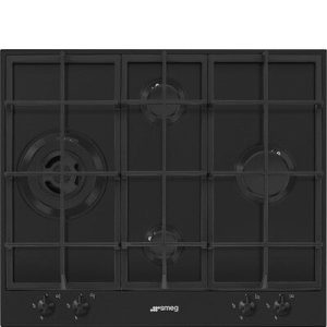 SMEG PX364LMB 4 Gas Built In HOB Black Glass - WOK, Cast Iron