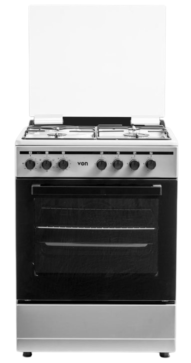 VON Cooker 4 Gas + Electric oven – Cast Iron Semi Inox(VCF664061FSX)