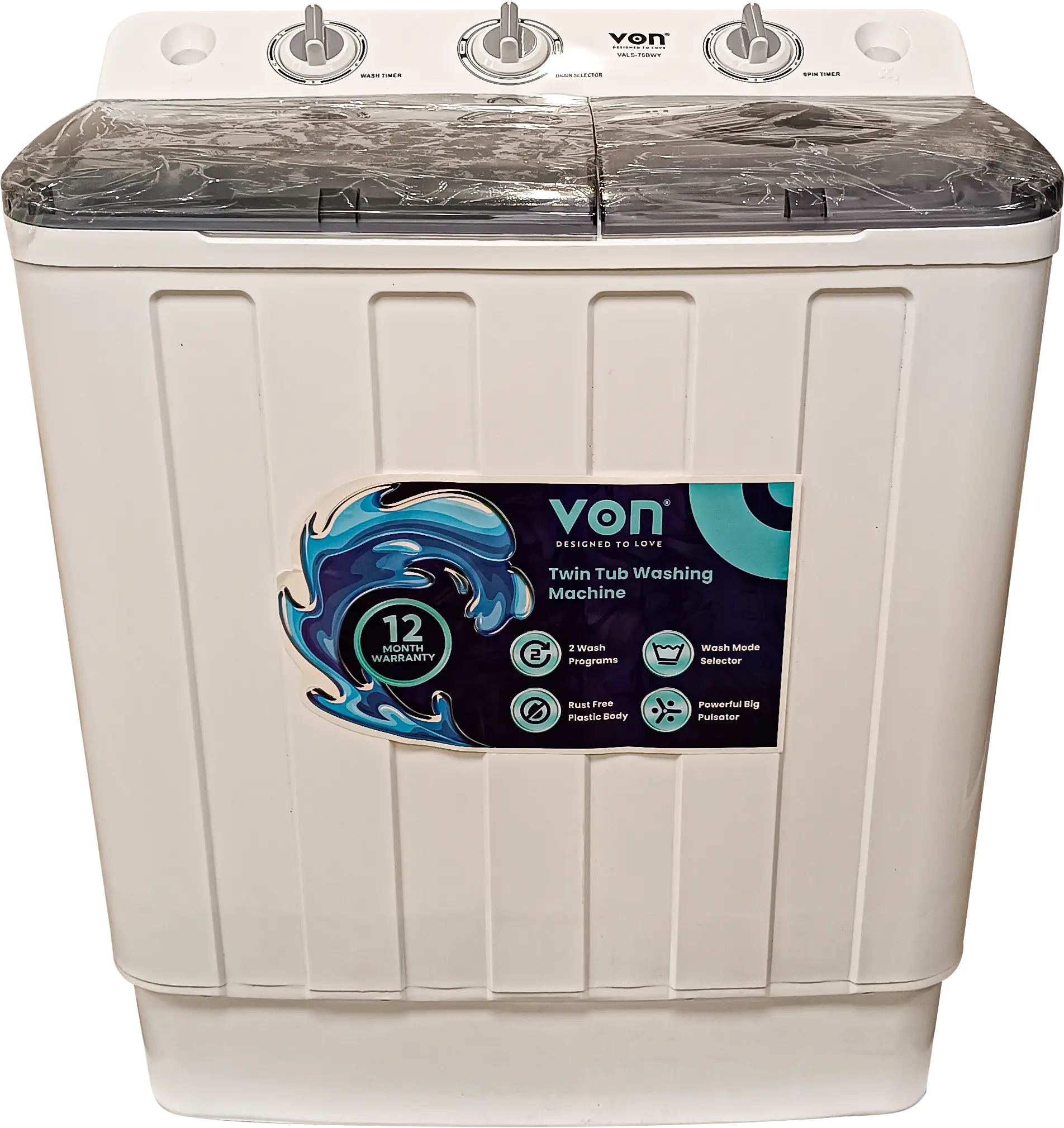 VON VALS-75BWY Twin Tub Washing Machine, white - 7.5KG
