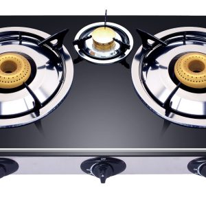 SOLSTAR 3 Gas Burners Table Glass Top Cooker(GBG-3CSS)