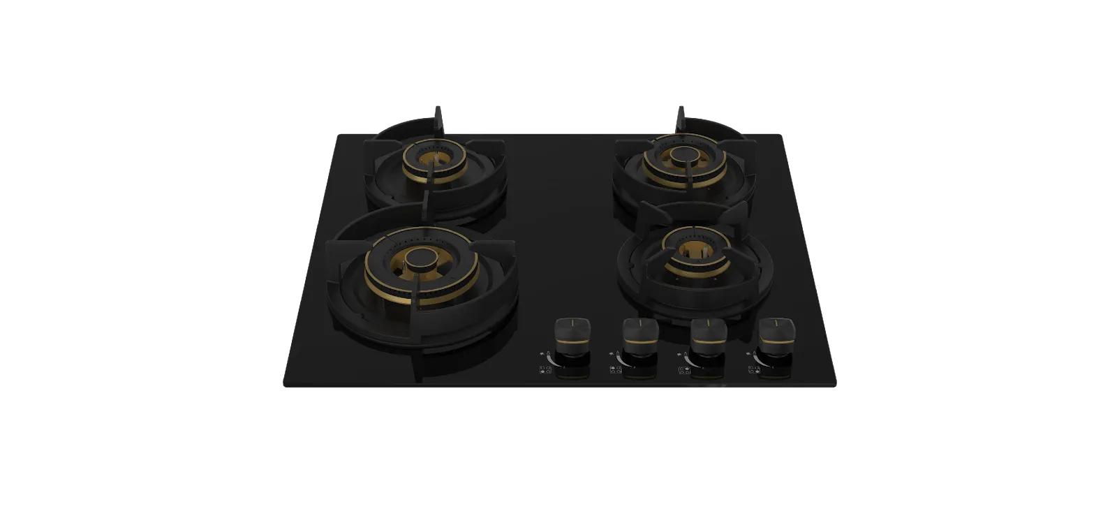 VON VHB60470WFCK Built In Hob, 4Gas With 2 WOK, 60M Black Glass