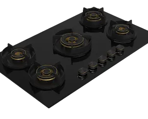 VON VHB905100WFCK Built In Hob, 5 Gas With 3 WOK, 90CM Black Glass