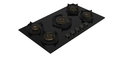 VON VHB905100WFCK Built In Hob, 5 Gas With 3 WOK, 90CM Black Glass