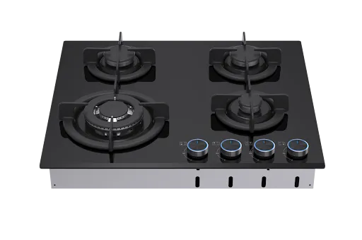 VON VHB60435WFCK Built In Hob, 4 Gas With WOK, 60M Black Glass